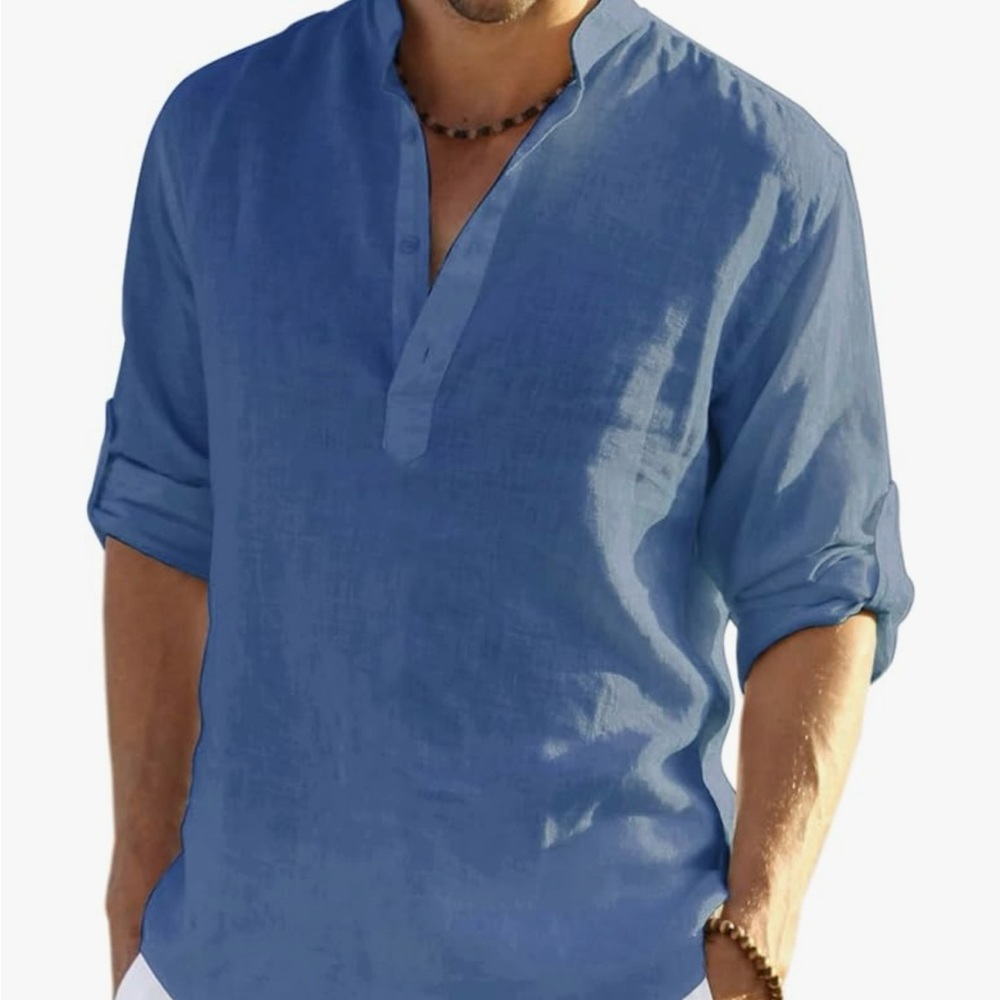 COOFANDY Men's Cotton Linen Henley Shirt Long or short Sleeve